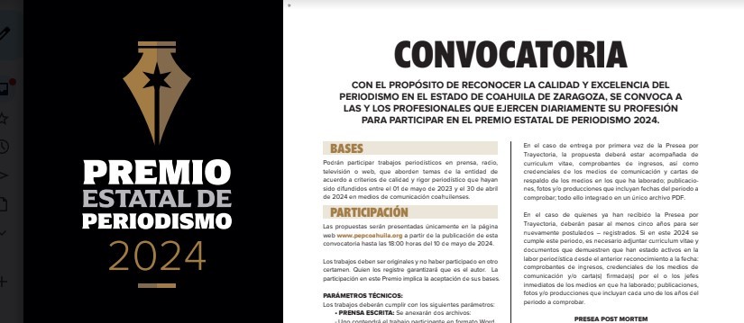 Lanza Gobierno de Coahuila la convocatoria para el Premio Estatal de Periodismo 2024